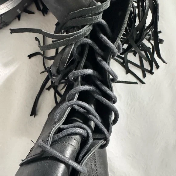 Fabianelli Italian Made Leather Black Fringe Ankle Booties with Buckle Accents - Picture 11 of 13